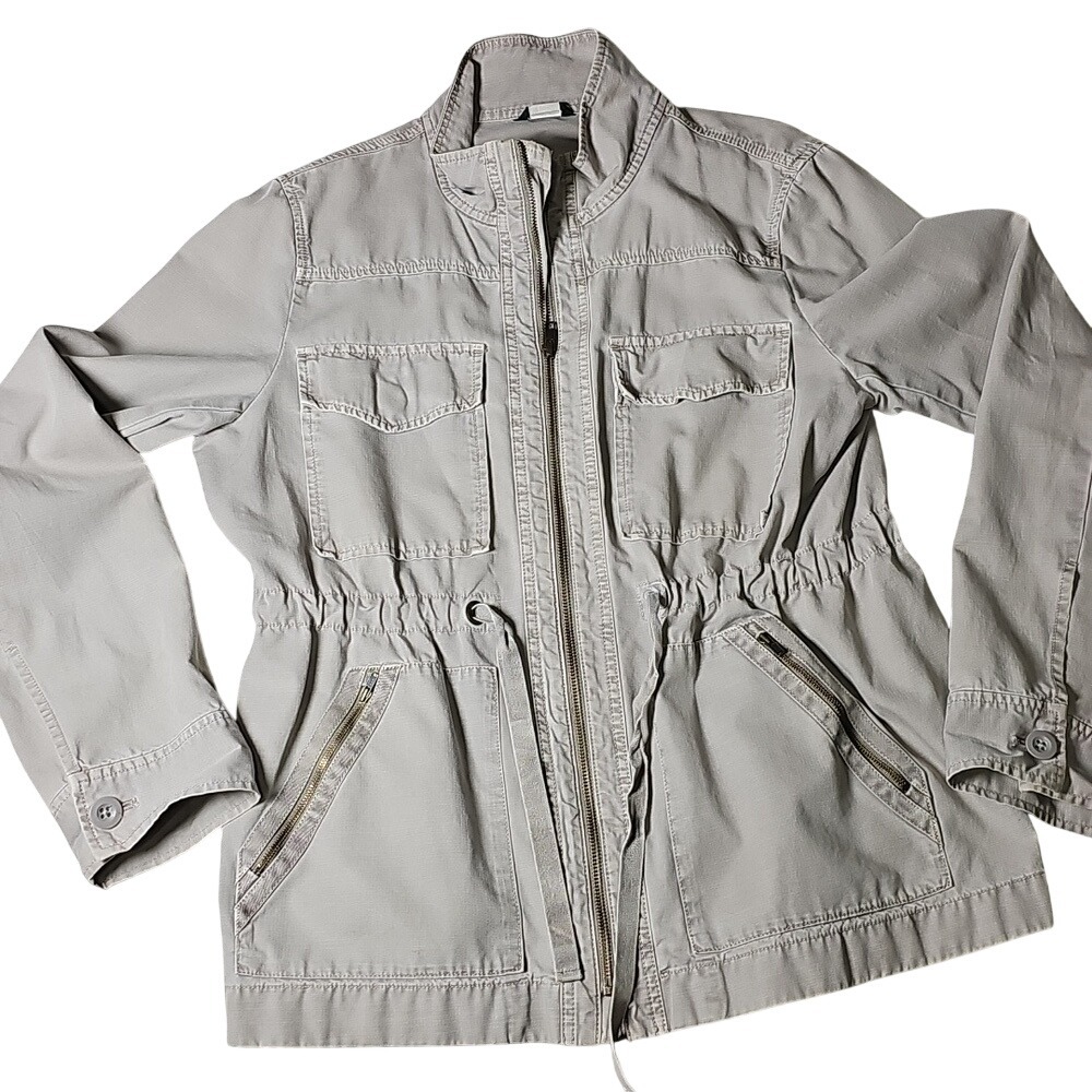 J Crew 100% Cotton Utility Cargo Jacket Tan color Pockets Size Large - Picture 4 of 8
